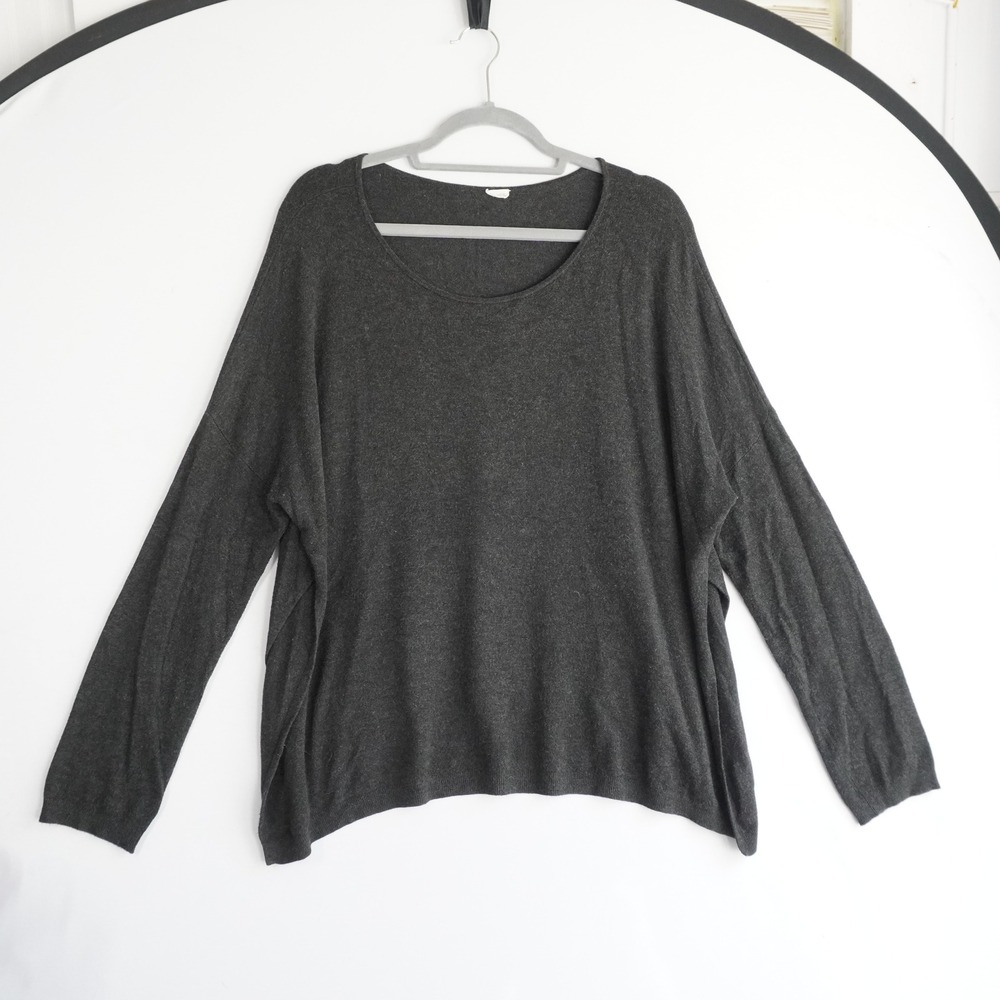 Eileen Fisher Charcoal Grey Viscose Blend Oversized Scoop Neck PulloverL‎ XL